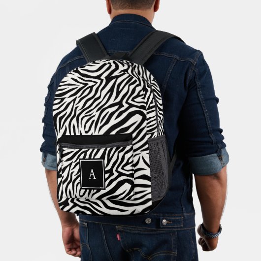 BW Monogram Animal Zebra Skin Pattern Bedruckter Rucksack (Insitu (Modell))