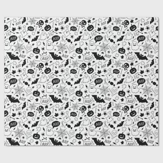 BW Muster Art Halloween Patterns Halloween Art Geschenkpapier (Flach)