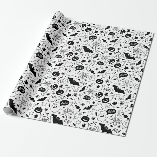 BW Muster Art Halloween Patterns Halloween Art Geschenkpapier (Ungerollt)