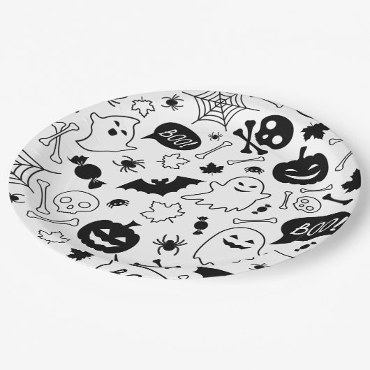 BW Muster Art Halloween Patterns Halloween Art Pappteller (Schrägansicht)