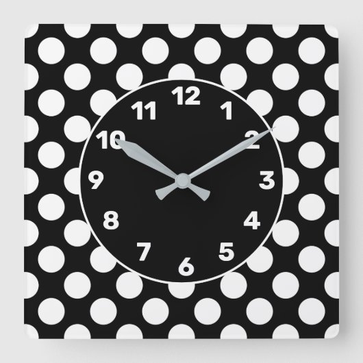BW Polka Dot Square Wall Clock Quadratische Wanduhr (Vorderseite)