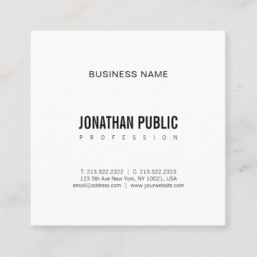 BW Schlicht Moderne Berufliche Minimalistische Kla Quadratische Visitenkarte (Vorderseite)