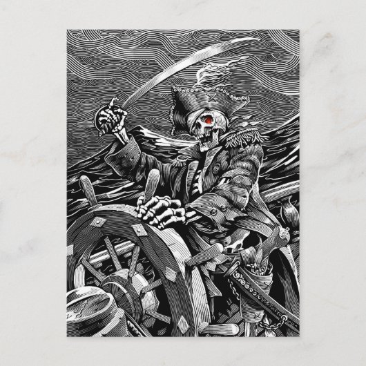 BW Skeleton Pirate Postcard Postkarte (Vorderseite)