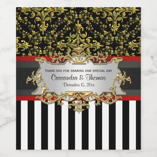 BW V Streifen, Schwarzer Goldschmuck Weinflaschen- Weinetikett (Einzelnes Label)