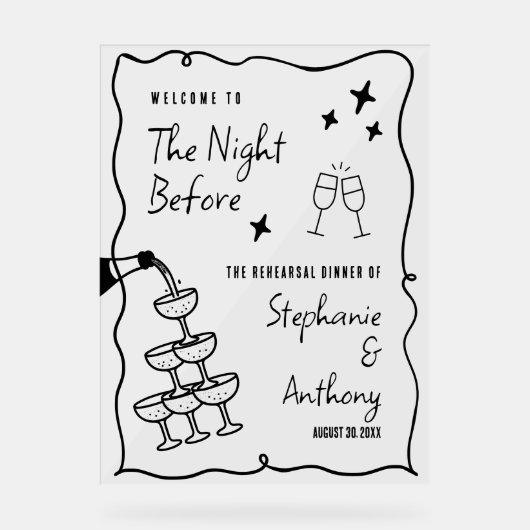 BW Whimsikrahmen und Champagner die Nacht vor Acrylschild (Vorderseite)