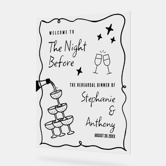 BW Whimsikrahmen und Champagner die Nacht vor Acrylschild (Winkel)