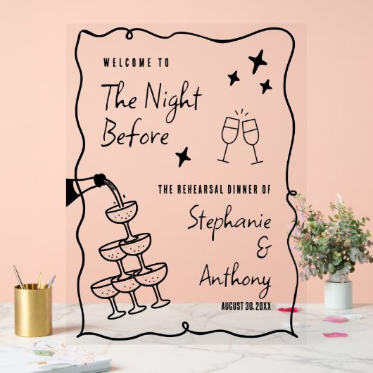 BW Whimsikrahmen und Champagner die Nacht vor Acrylschild (Hochzeit)