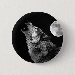 BW Wolf Howling auf dem Mond Button