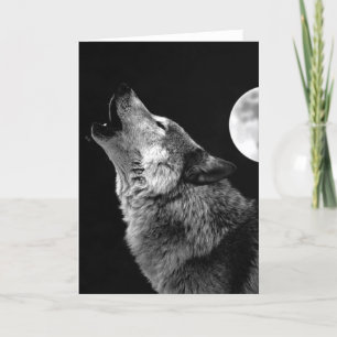 BW Wolf Howling auf dem Mond Karte