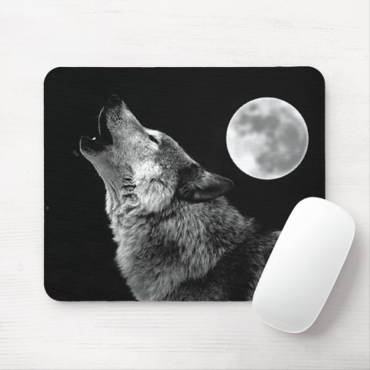 BW Wolf Howling auf dem Mond Mousepad (Mit Mouse)