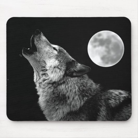 BW Wolf Howling auf dem Mond Mousepad (Vorne)