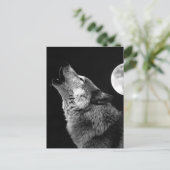BW Wolf Howling auf dem Mond Postkarte (Stehend Vorderseite)