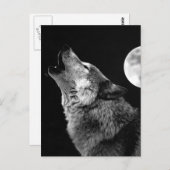BW Wolf Howling auf dem Mond Postkarte (Vorne/Hinten)