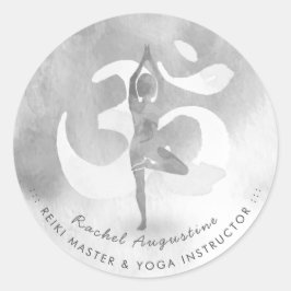 BW Yoga Instructor Meditation Pose Om Signature Ad Runder Aufkleber