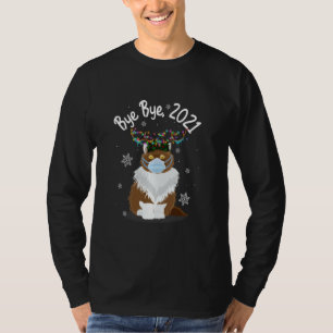 Bye Bye 2021 Cat Face Mask Rentier Light Funny Ca T-Shirt