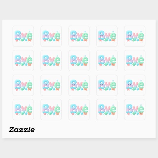 Bye Glossy Pastel Ocean Text Quadratischer Aufkleber (Blatt)