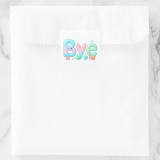 Bye Glossy Pastel Ocean Text Quadratischer Aufkleber (Tasche)
