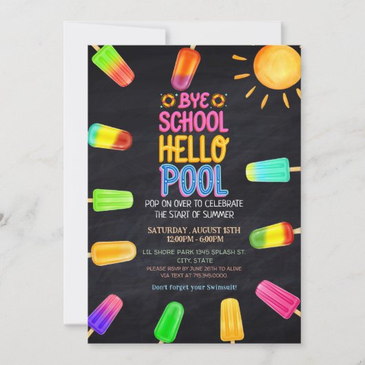 Bye school hello pool Party Einladung (Vorderseite)