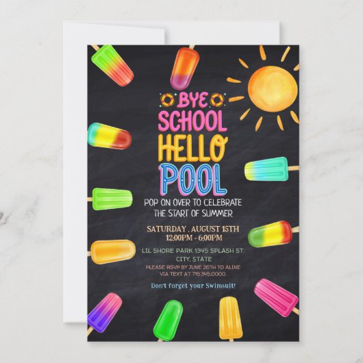 Bye school hello pool Party Einladung (Vorderseite)
