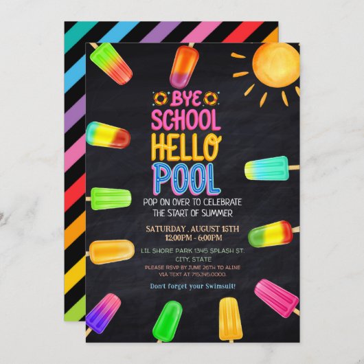 Bye school hello pool Party Einladung (Vorne/Hinten)