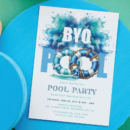 BYO Pool Party Blau Türkis Wasser plash Einladung
