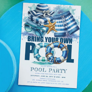 BYO Pool Summer Party Blue Türkis Wasserfarbe Einladung