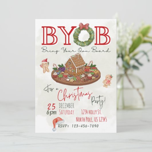 BYOB Charcuterie Board Christmas Party Invite Einladung (Stehend Vorderseite)