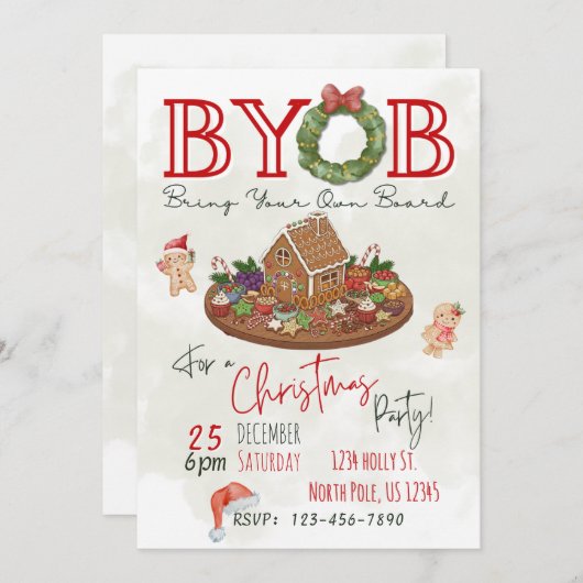 BYOB Charcuterie Board Christmas Party Invite Einladung (Vorne/Hinten)