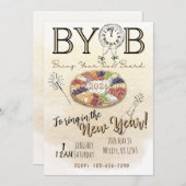 BYOB Charcuterie Board New Years Eve Party Invite Einladung (Vorne/Hinten)
