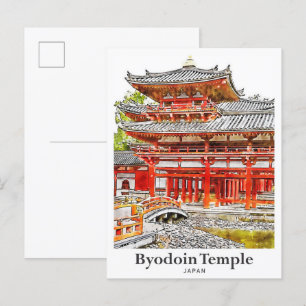 Byodoin-Tempel Japan Reise Wasserfarbe Handgezeich Postkarte