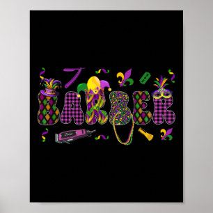 Byrber Mardi Gras Symbole Masked Jester Hat Job Te Poster
