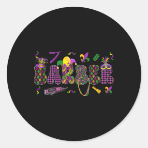 Byrber Mardi Gras Symbole Masked Jester Hat Job Te Runder Aufkleber