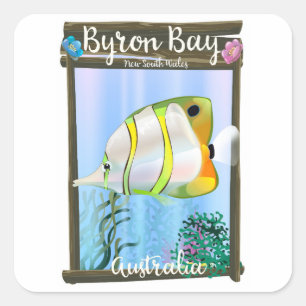 Byron Bay Australia Reiseplakat. Quadratischer Aufkleber