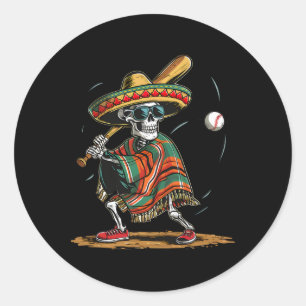 Bysebyll Skeleton Mexican Sombrero Cinco De Mayo 1 Runder Aufkleber