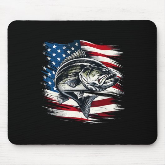 Byss Fish Usa Flag Fischermann 4. Juli Angeln  Mousepad (Vorne)