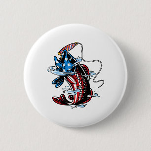Byss Fishing American Flag Fish Funny Vathday Button
