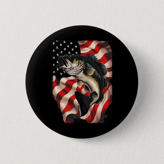 Byss Fishing Amerikanische Flagge 4. Juli Für Fisc Button (Vorderseite)