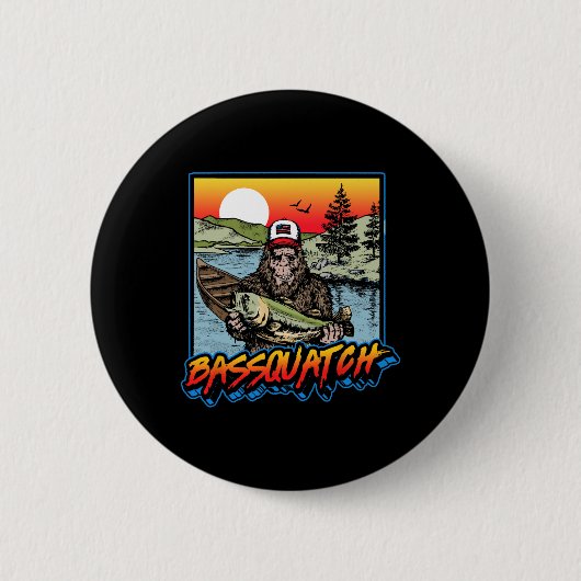 Byssquatch! Lustiger Byss-Angler Sasquatch Retro 8 Button (Vorderseite)