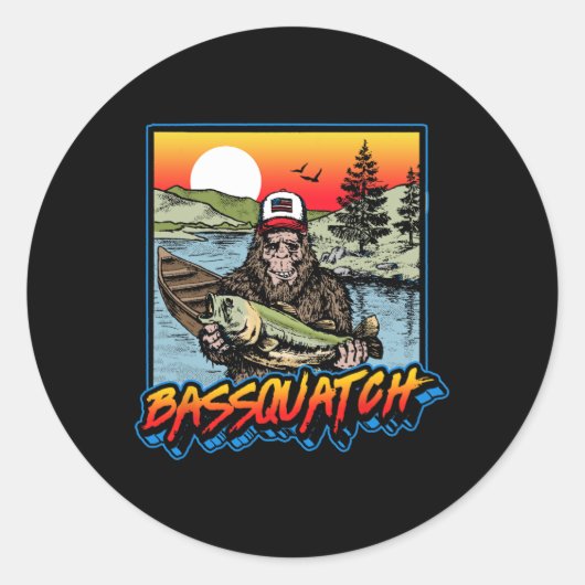 Byssquatch! Lustiger Byss-Angler Sasquatch Retro 8 Runder Aufkleber (Vorderseite)