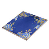 Byzantine Arabesque Blue Gold Filigree Fliese (Seite)