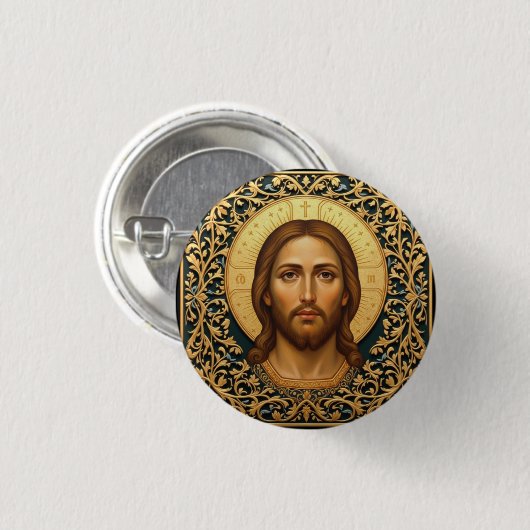 Byzantine Christ Icon - Jesus Button (Vorne & Hinten)