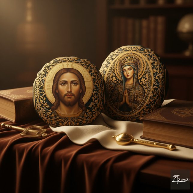 Byzantine Christ Icon - Jesus Rundes Kissen (Von Creator hochgeladen)
