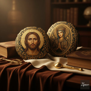 Byzantinische Christus-Ikone - Jesus Rundes Kissen