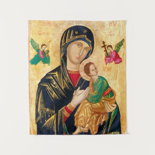 Byzantinische Jungfrau Mary and Child Icon Weihnac Wandteppich (Vorderseite)