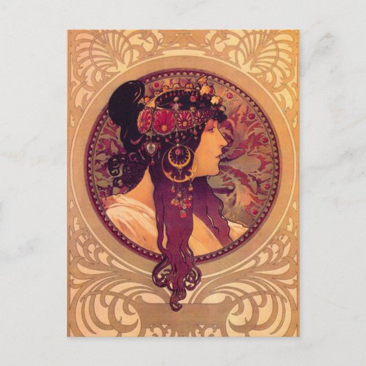 Byzantinische Köpfe: Brünette Alfons Mucha Postkarte (Vorderseite)