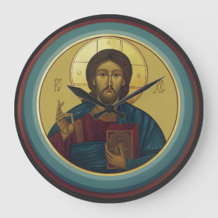Byzantinischer Christus Pantokrator runde Mosaikku Große Wanduhr