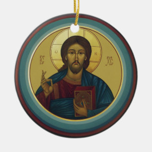 Byzantinischer Christus Pantokrator runde Mosaikku Keramik Ornament
