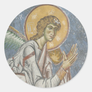 Byzantinischer Engel mit gefalteten Händen Runder Aufkleber