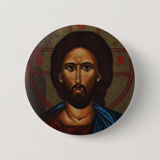 Byzantinischer griechischer orthodoxer Ikone JESUS Button (Vorderseite)