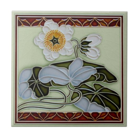 c1905 Deutscher Floral Art Nouveau Reproduction  Fliese (Vorderseite)
